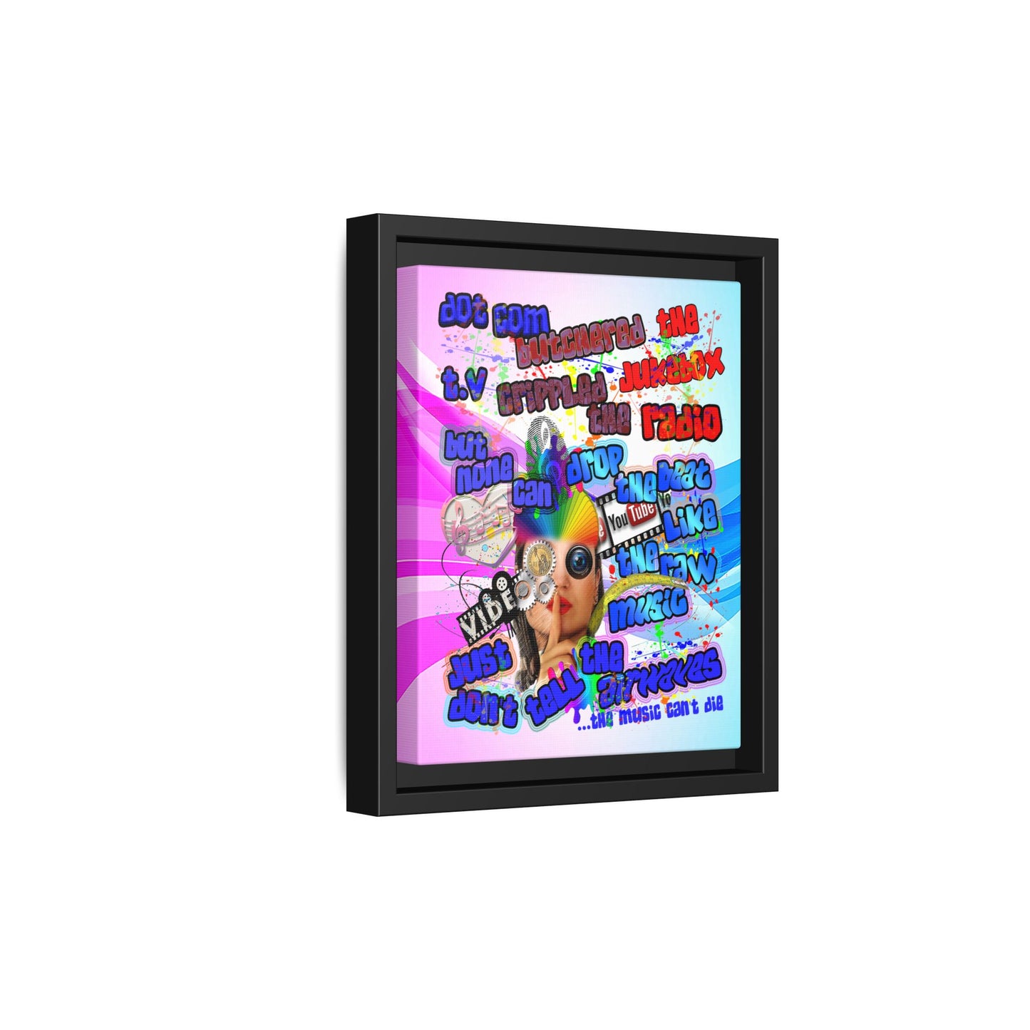 drop the beat - framed canvas art (light blue-pink wave)