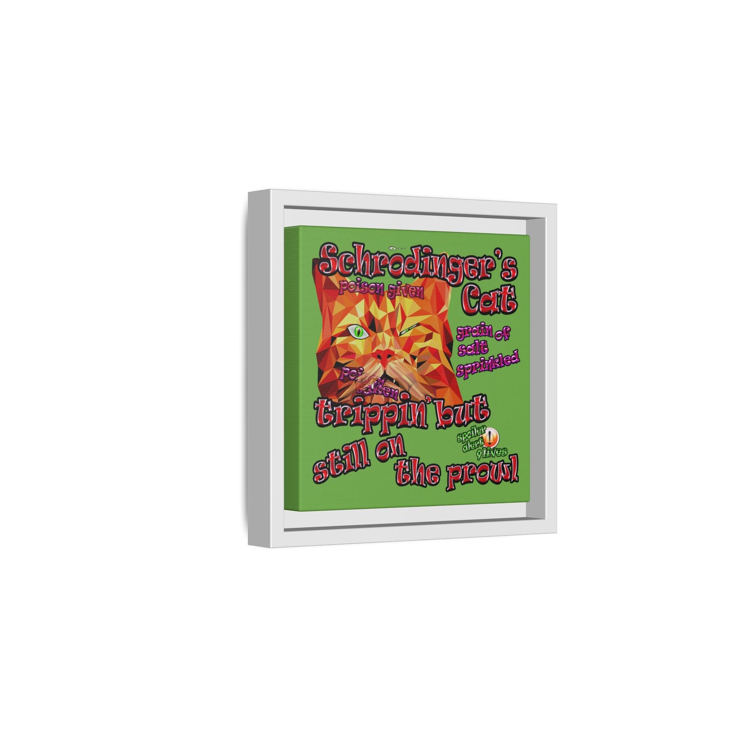 schrodinger's cat - framed canvas art (green)