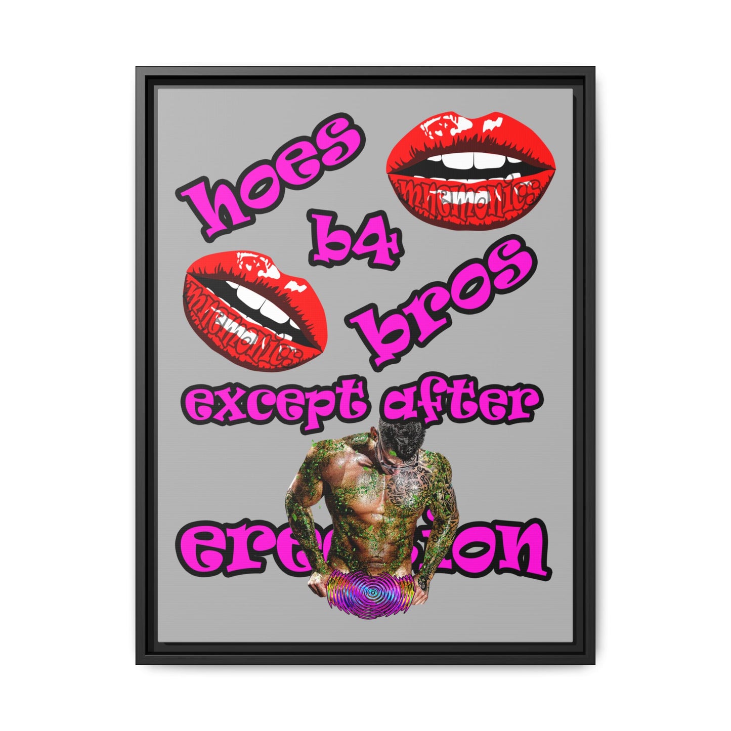 hoes b4 bros - framed canvas art (light grey)