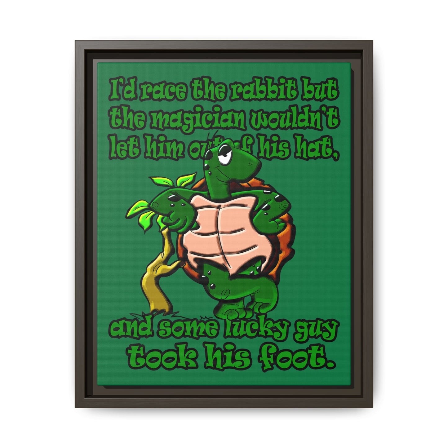 turtle race - framed canvas art (dark green)