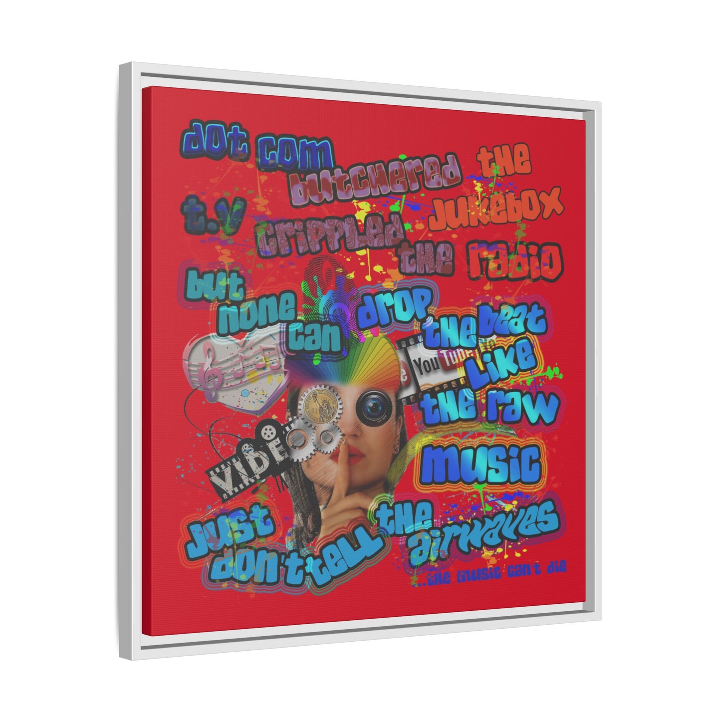 drop the beat - framed canvas art (dark red)