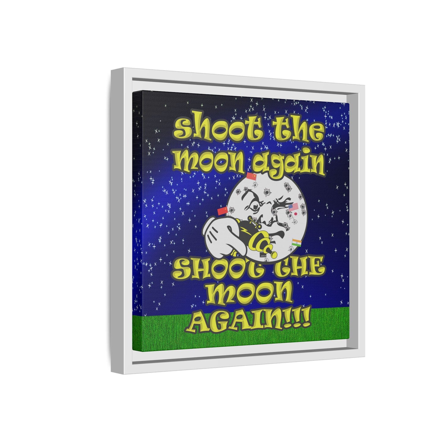 shoot the moon again - framed canvas art ('snoops' background)