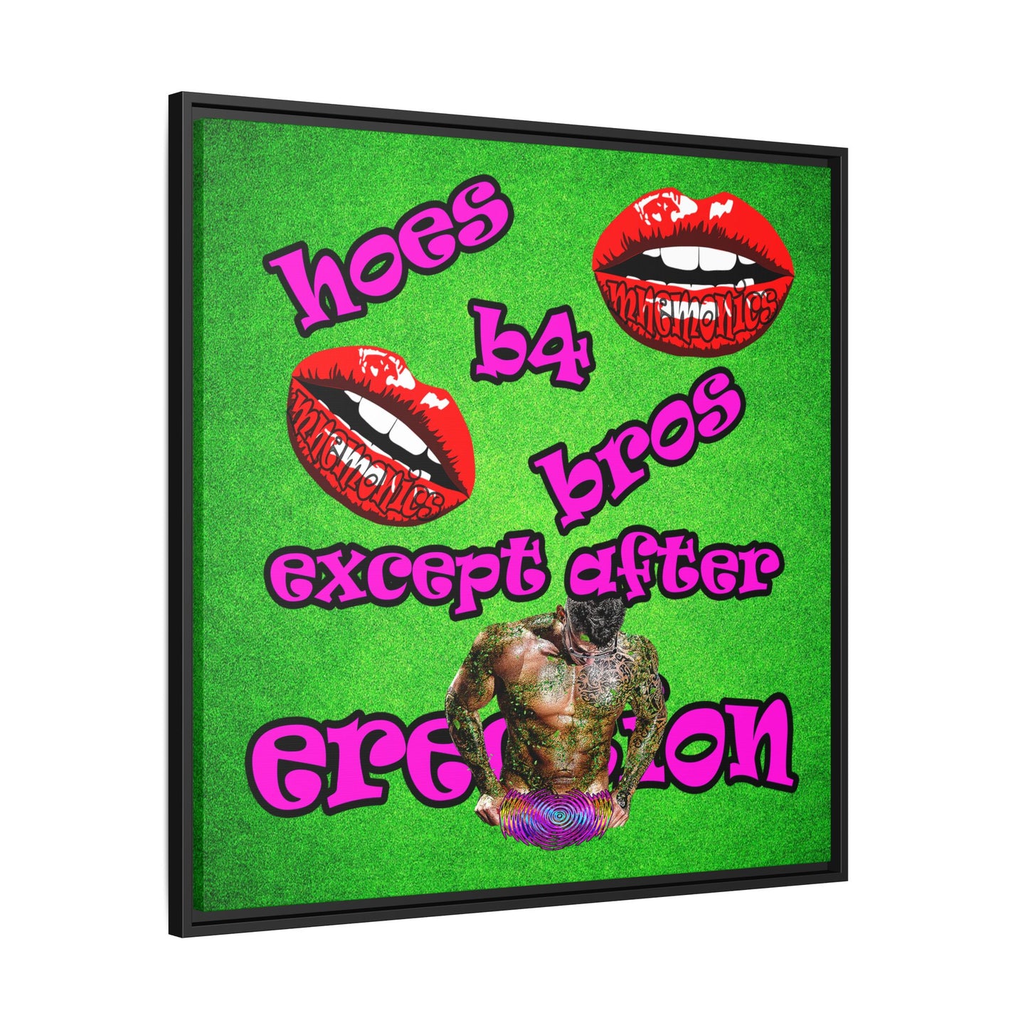 hoes b4 bros - framed canvas art (green turf)