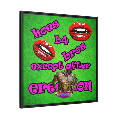hoes b4 bros - framed canvas art (green turf)