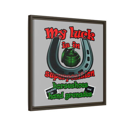 my luck - framed canvas art (light grey)