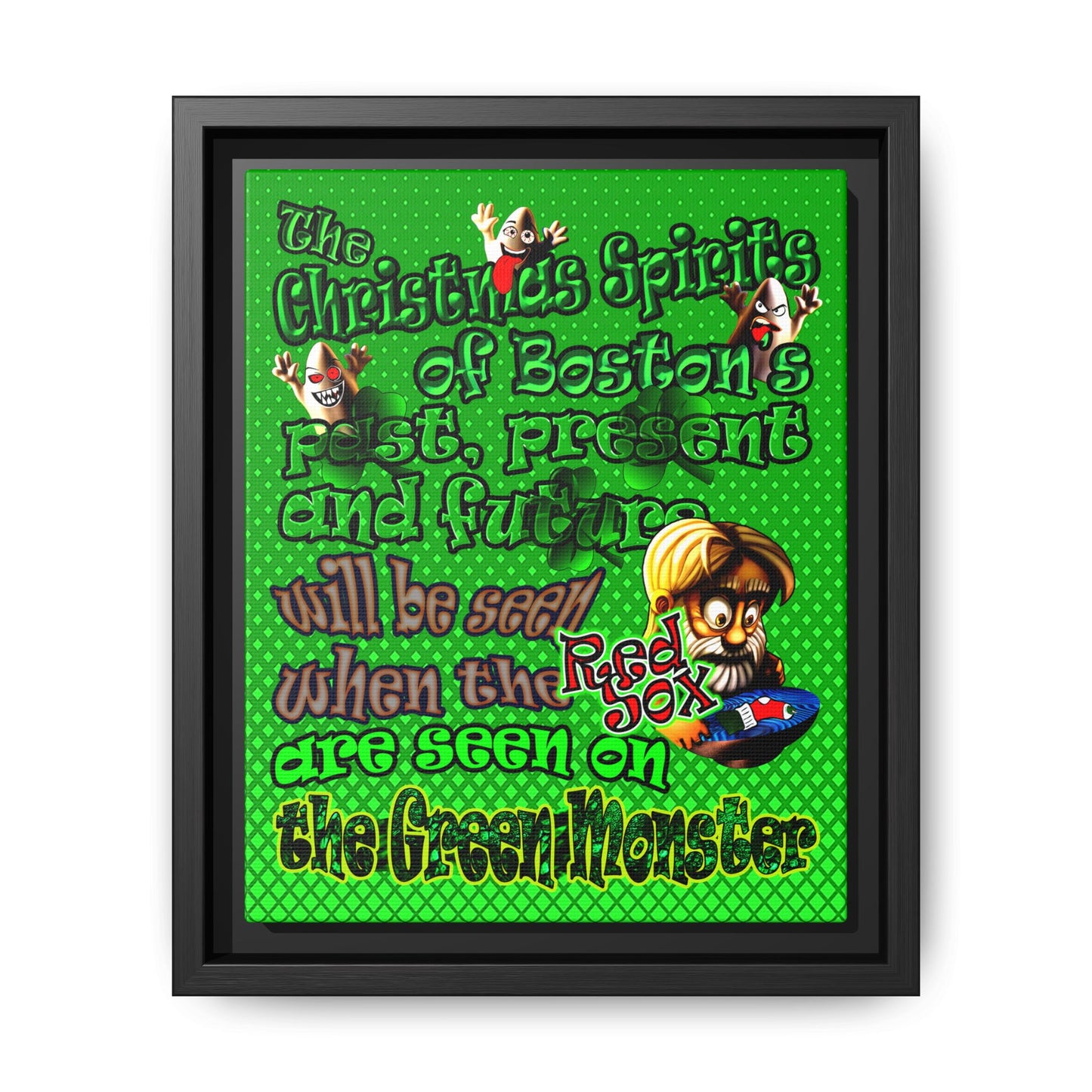 christmas spirits of boston - framed canvas art (logo green)