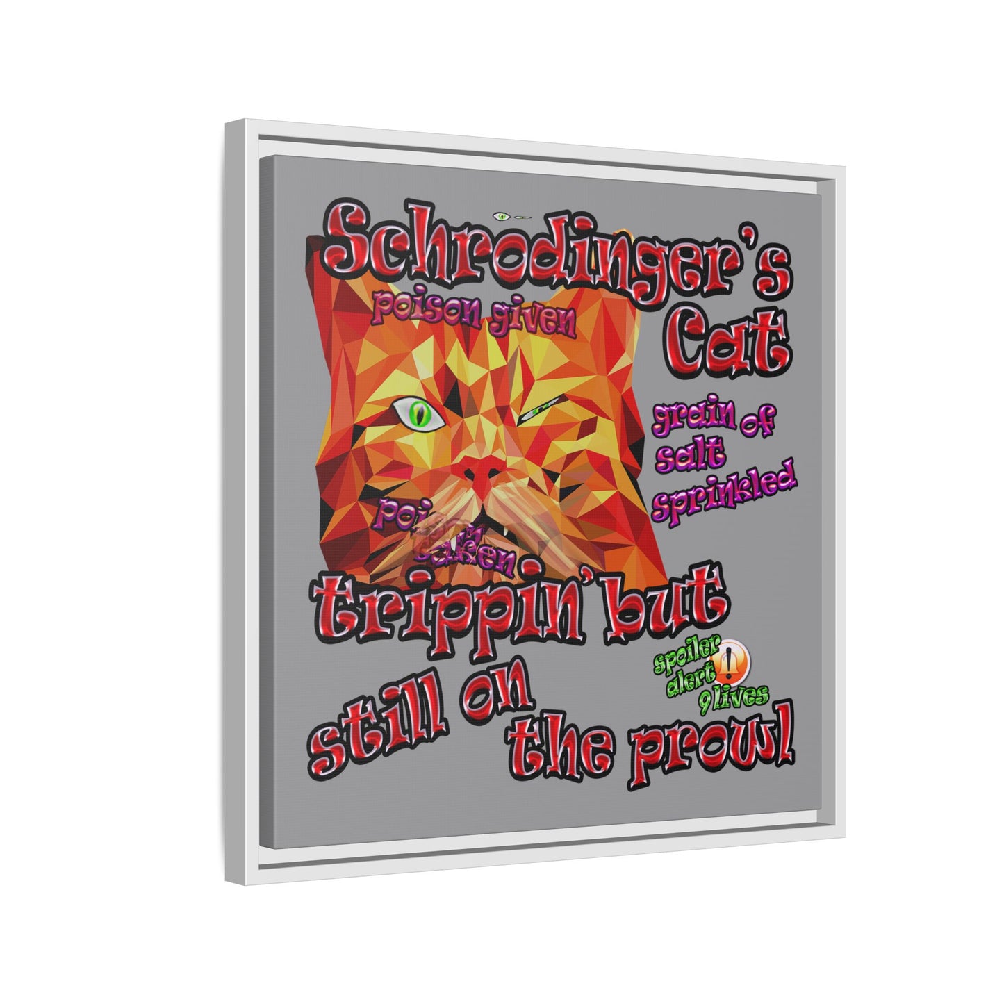 schrodinger's cat - framed canvas art (grey)
