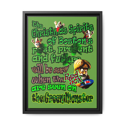 christmas spirits of boston - framed canvas art (green)
