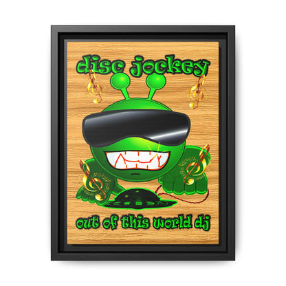disc jockey - framed canvas art (butterscotch wood finish)