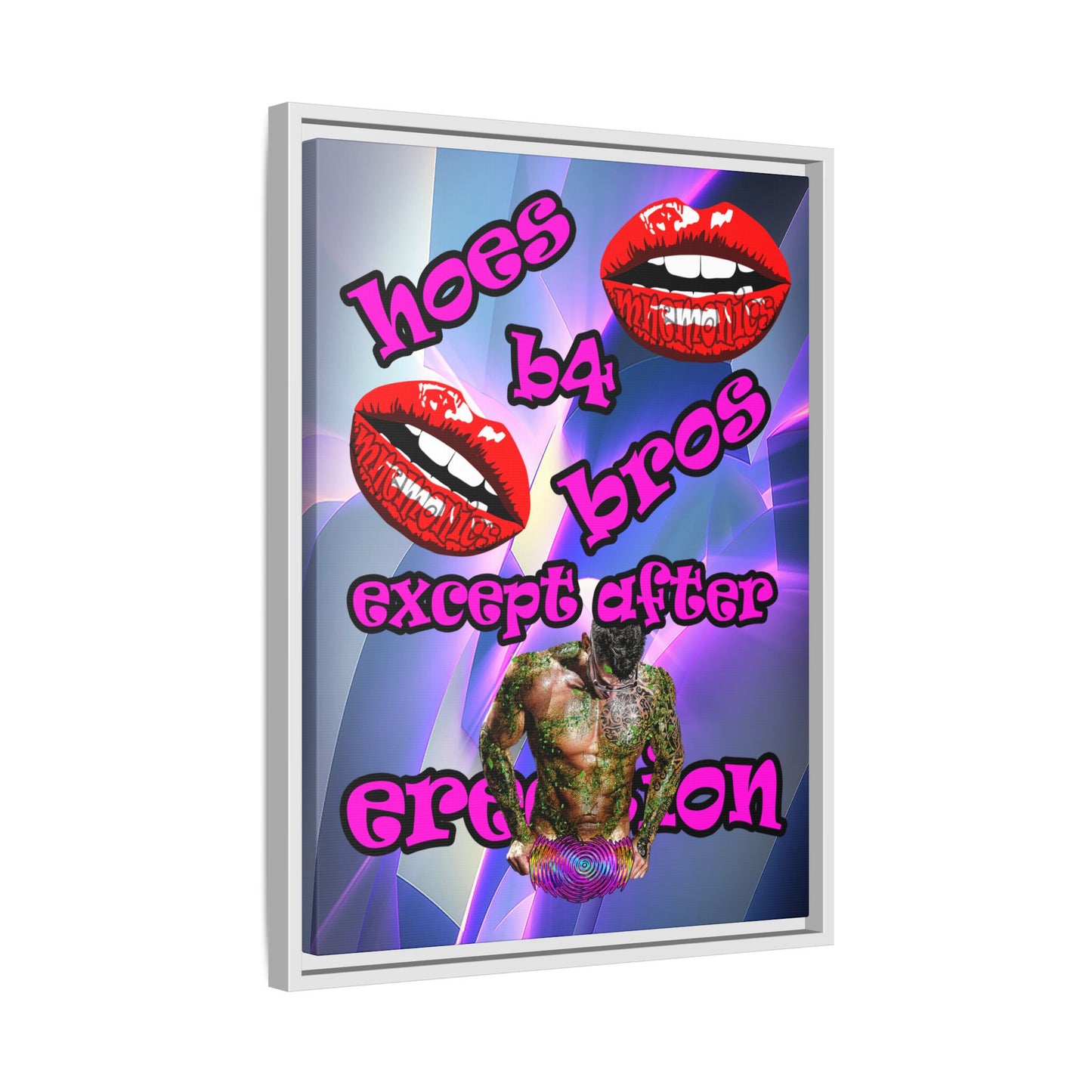 hoes b4 bros - framed canvas art (grey-pink wave)