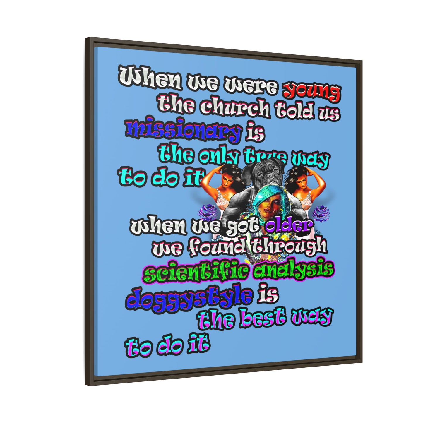 doggystyle - framed canvas art (light blue)