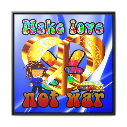 love peace - framed canvas art (blue-white wave)