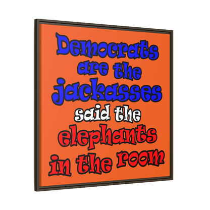 donkeys and elephants - framed canvas art (orange)