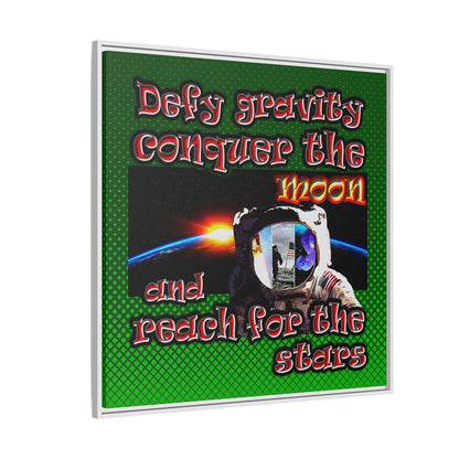 defy conquer reach - framed canvas art (logo green)