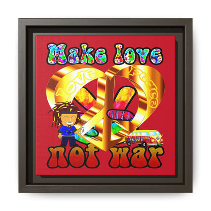 love peace - framed canvas art (dark red)