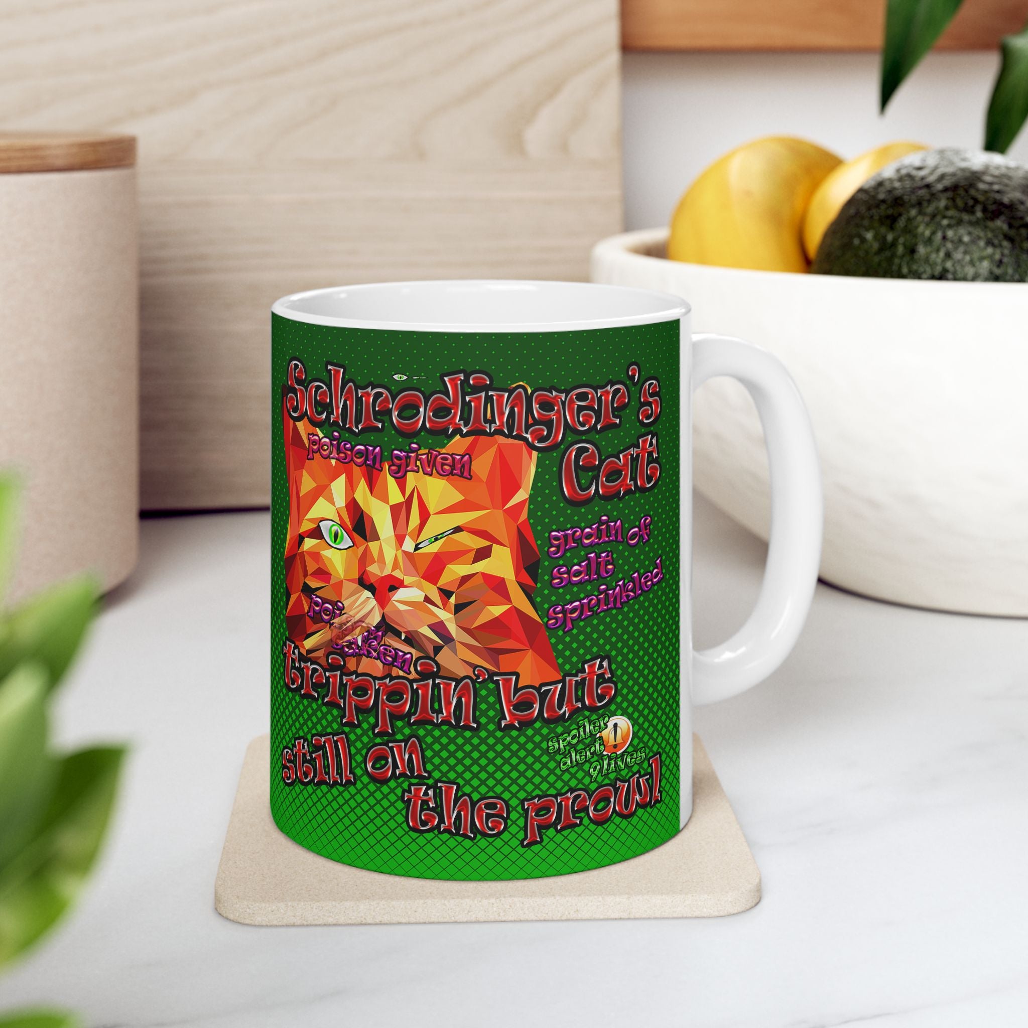 schrodinger's cat - White Mug (logo green)