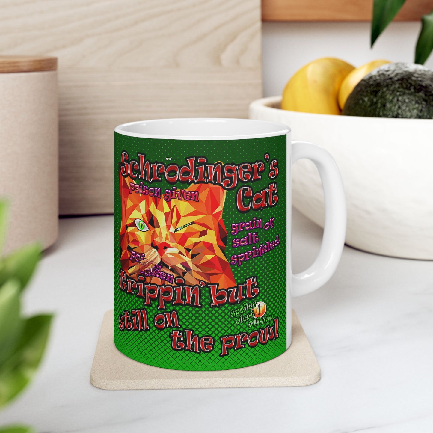 schrodinger's cat - White Mug (logo green)