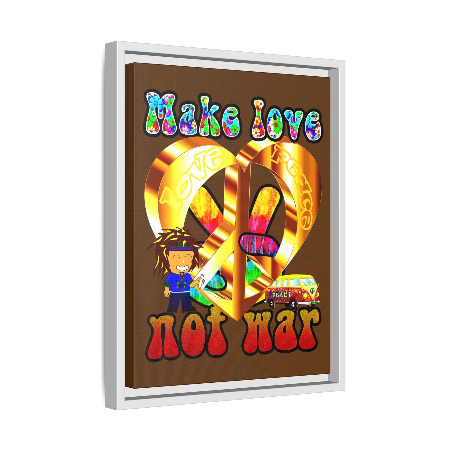 love peace - framed canvas art (brown)