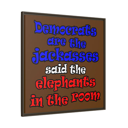 donkeys and elephants - framed canvas art (brown)