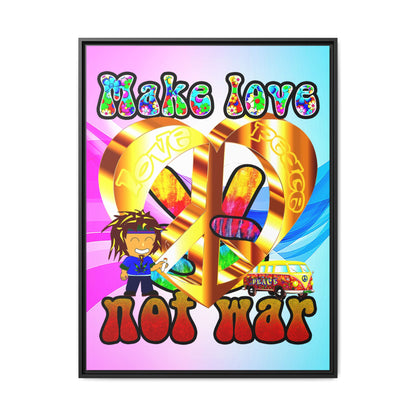 love peace - framed canvas art (light blue-pink wave)