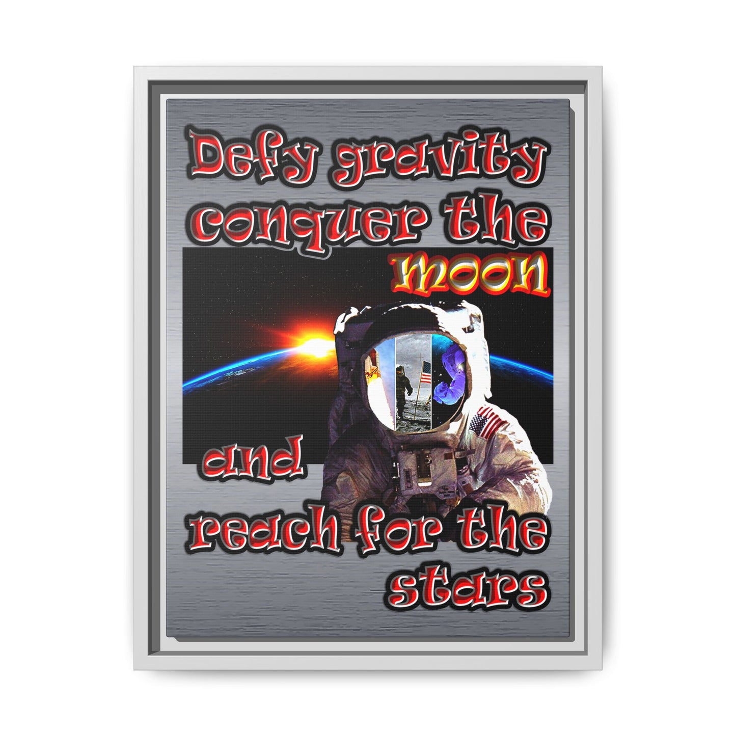 defy conquer reach - framed canvas art (brushed nickel)