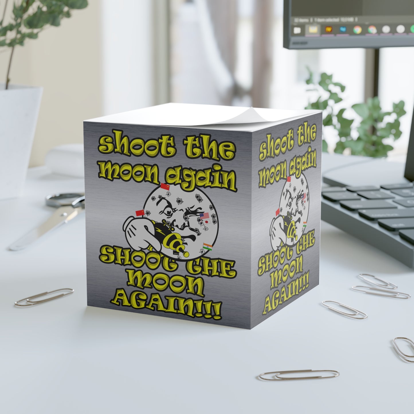 shoot the moon again - note cube (brushed nickel)