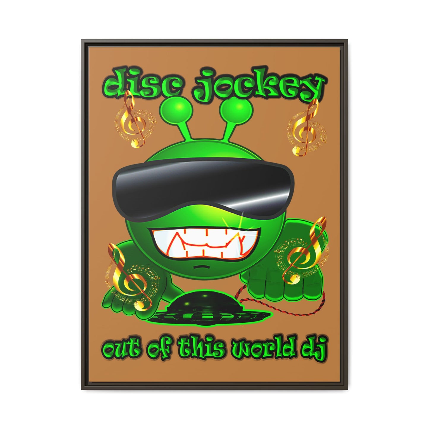 disc jockey - framed canvas art (light brown)