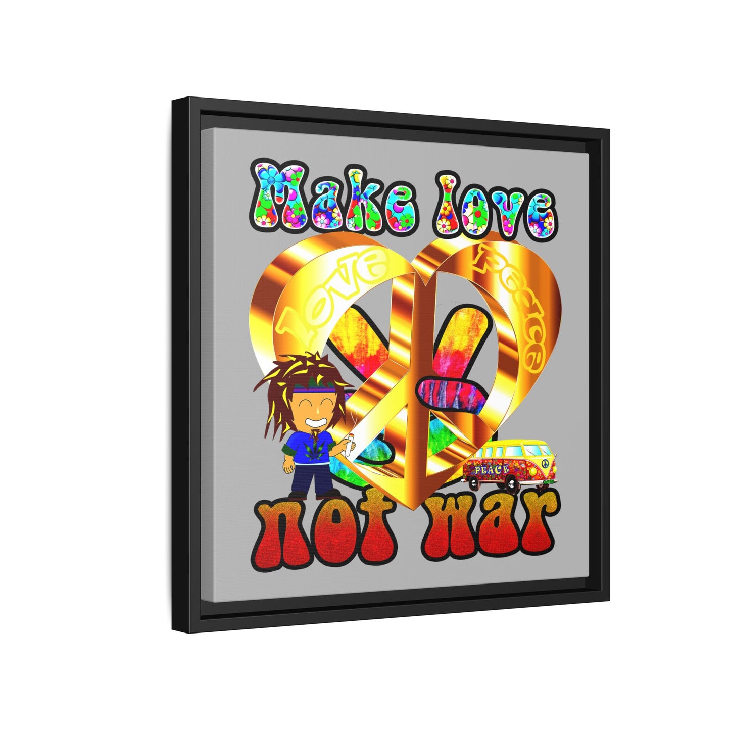 love peace - framed canvas art (light grey)