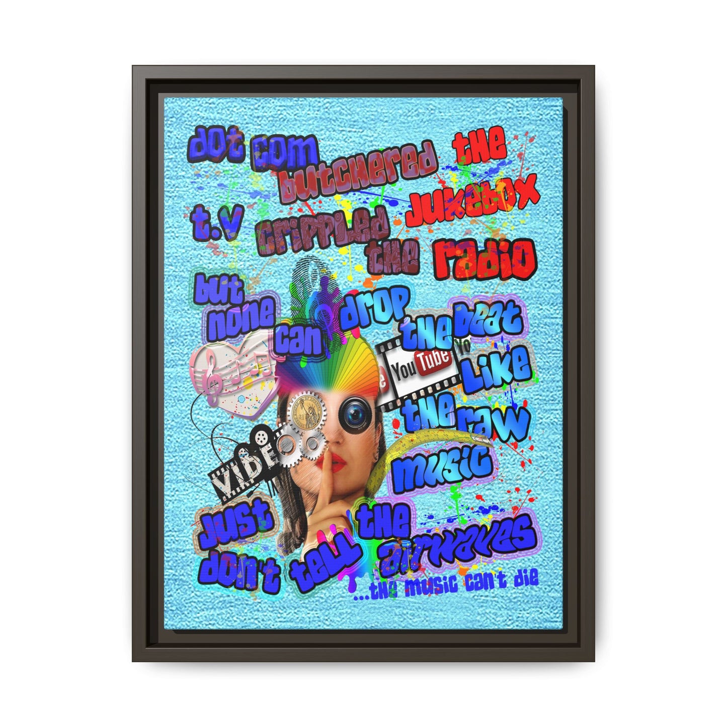 drop the beat - framed canvas art (faded blue)