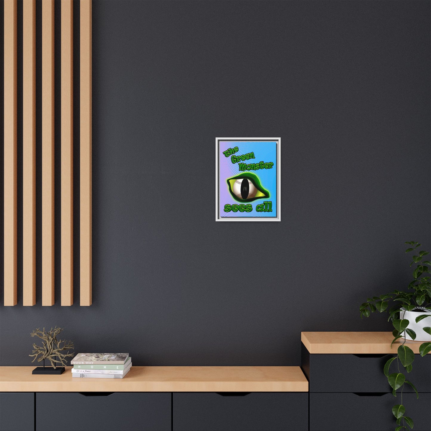 green monster - framed canvas art (light blue-purple wave)