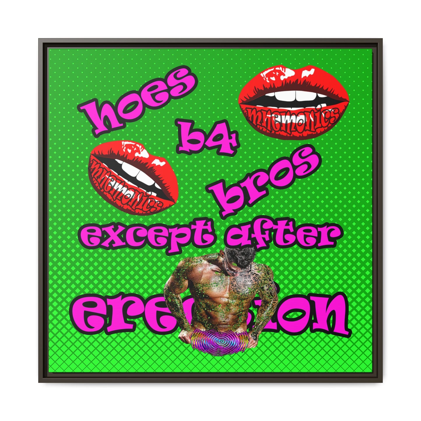 hoes b4 bros - framed canvas art (logo green)