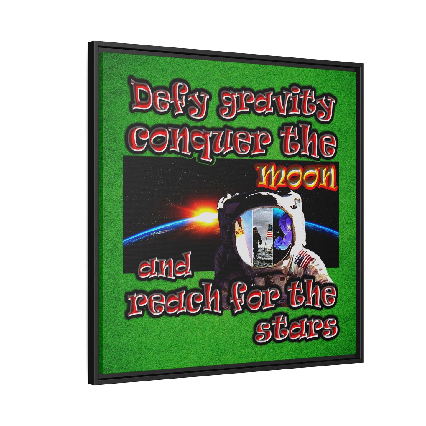 defy conquer reach - framed canvas art (green turf)