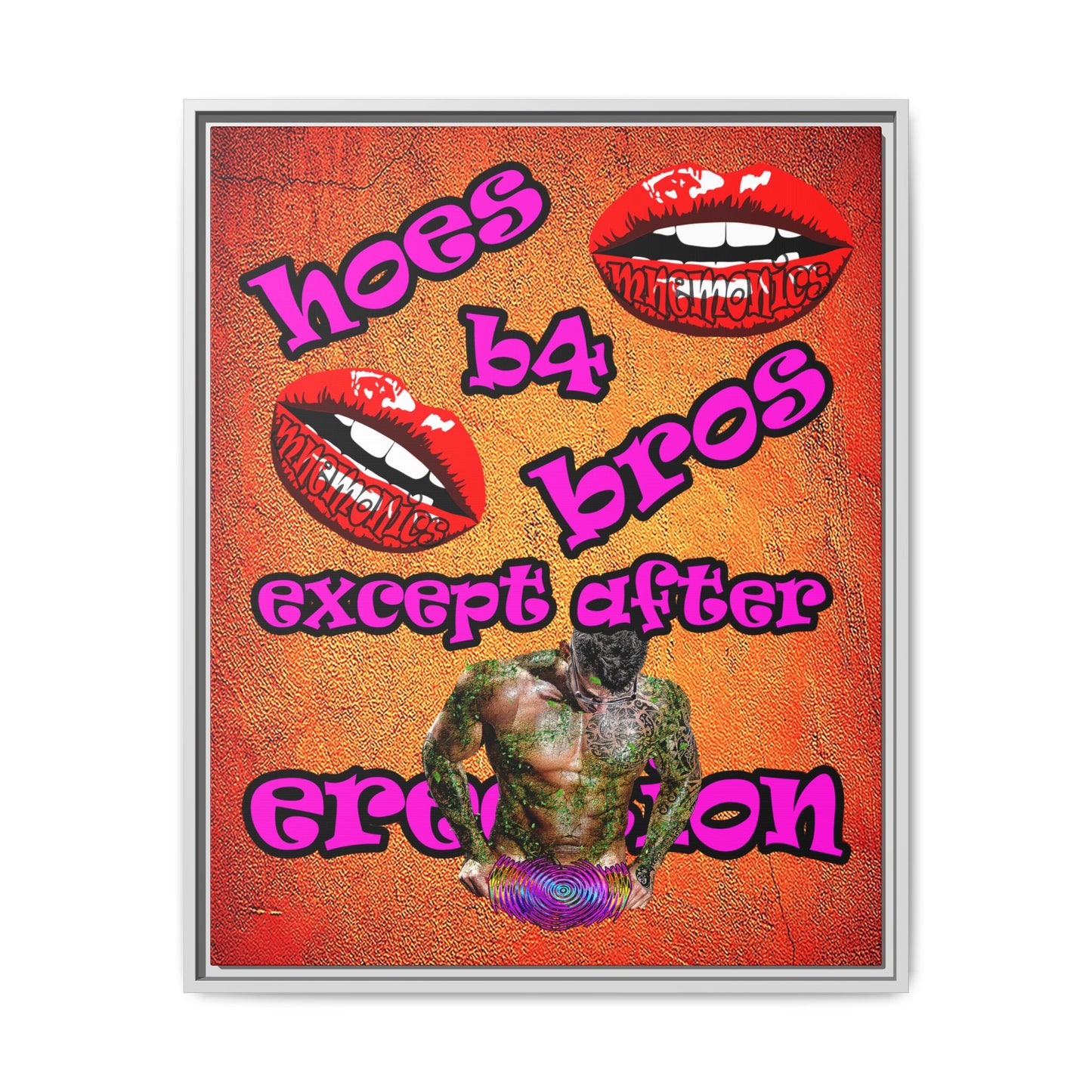 hoes b4 bros - framed canvas art (burnt orange)