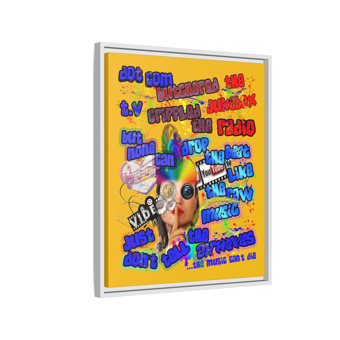 drop the beat - framed canvas art (yellow)