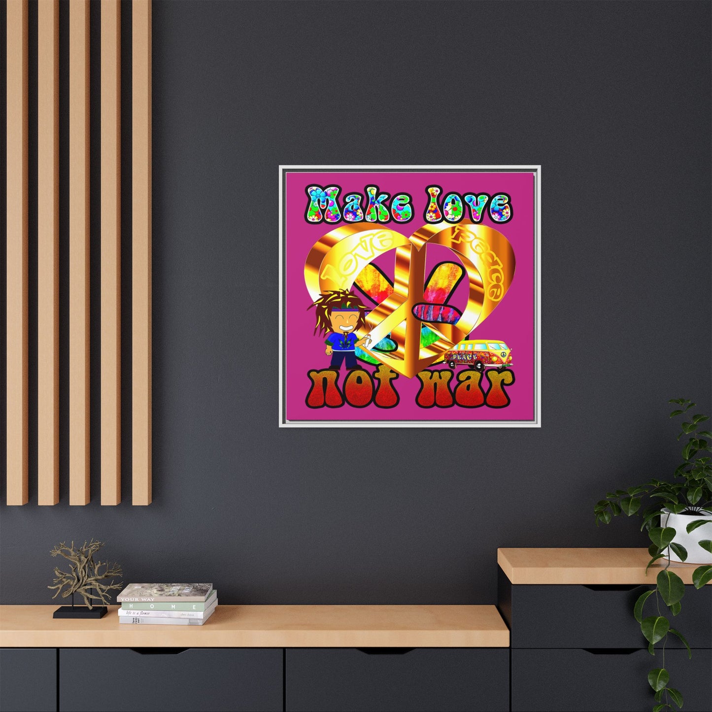 love peace - framed canvas art (pink)
