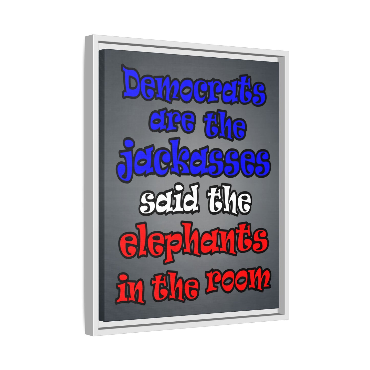 donkeys and elephants - framed canvas art (grey-light grey)