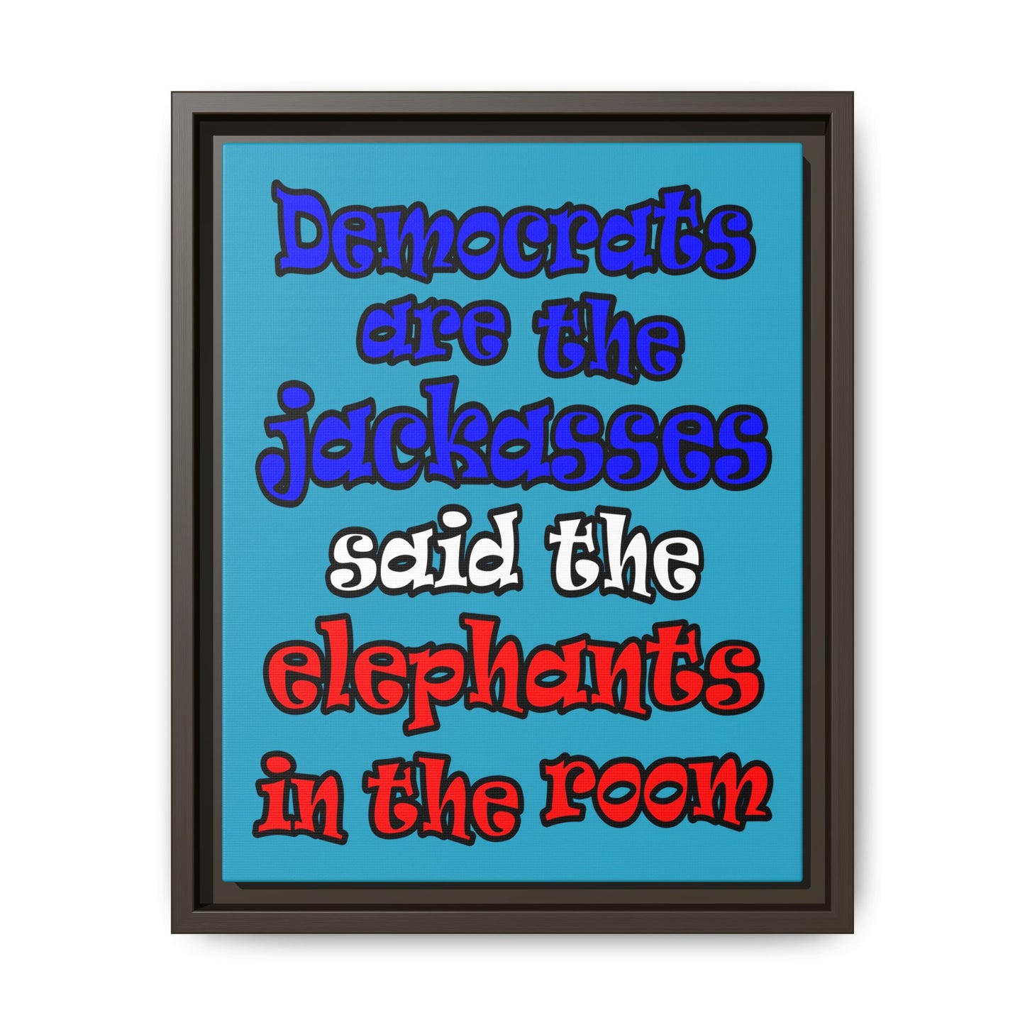 donkeys and elephants - framed canvas art (turquoise)