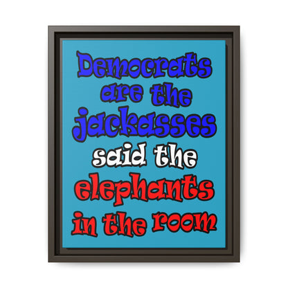 donkeys and elephants - framed canvas art (turquoise)