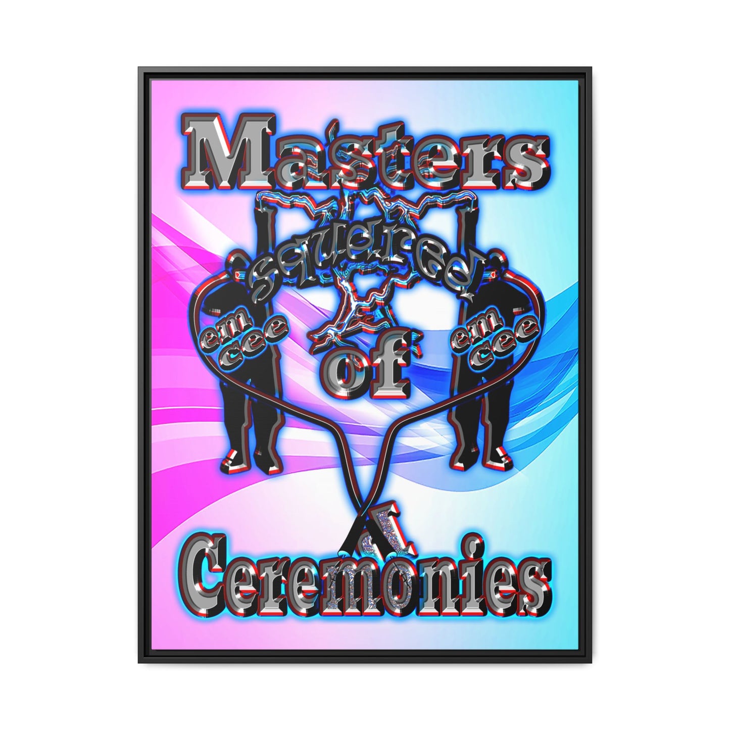 em cee squared - framed canvas art (light blue-pink wave)