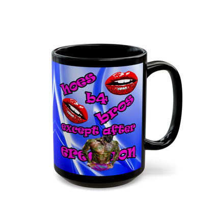 hoes b4 bros - Black Mug (blue-white wave)