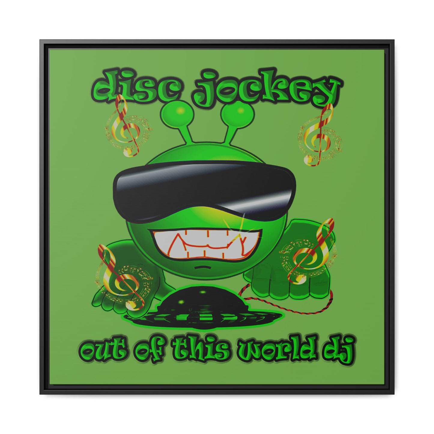 disc jockey - framed canvas art (green)