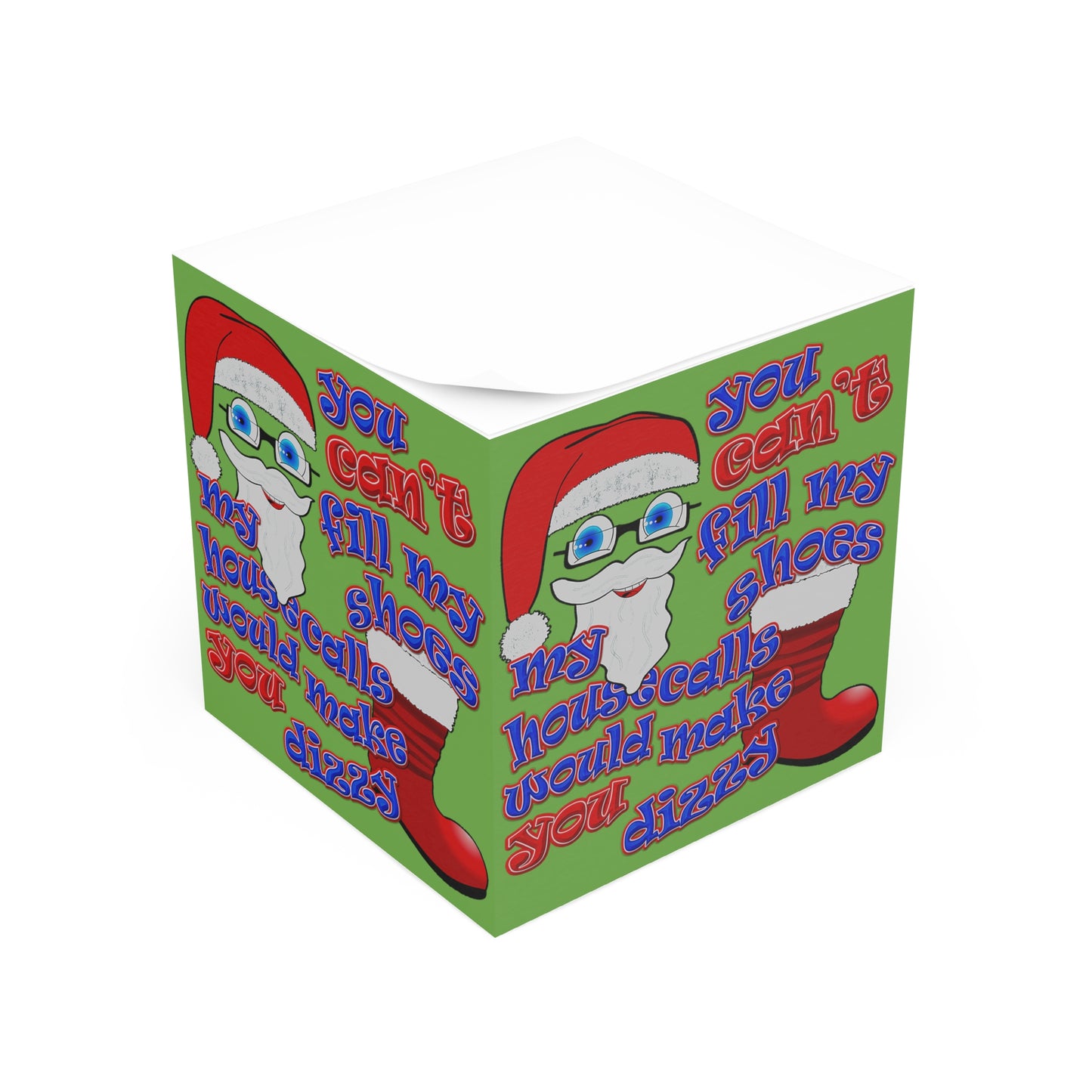 santa's shoes - note cube (green)