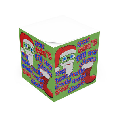 santa's shoes - note cube (green)