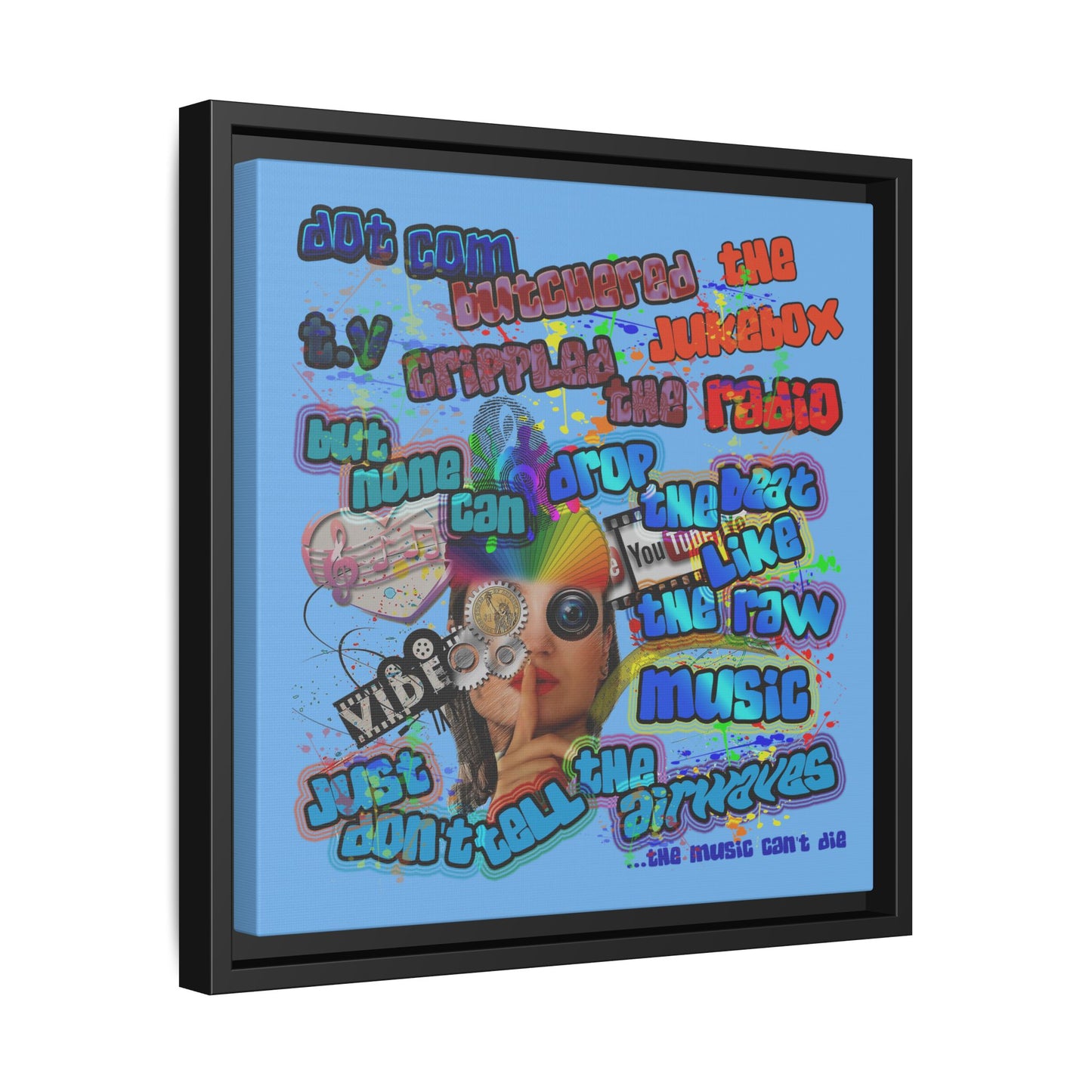 drop the beat - framed canvas art (light blue)