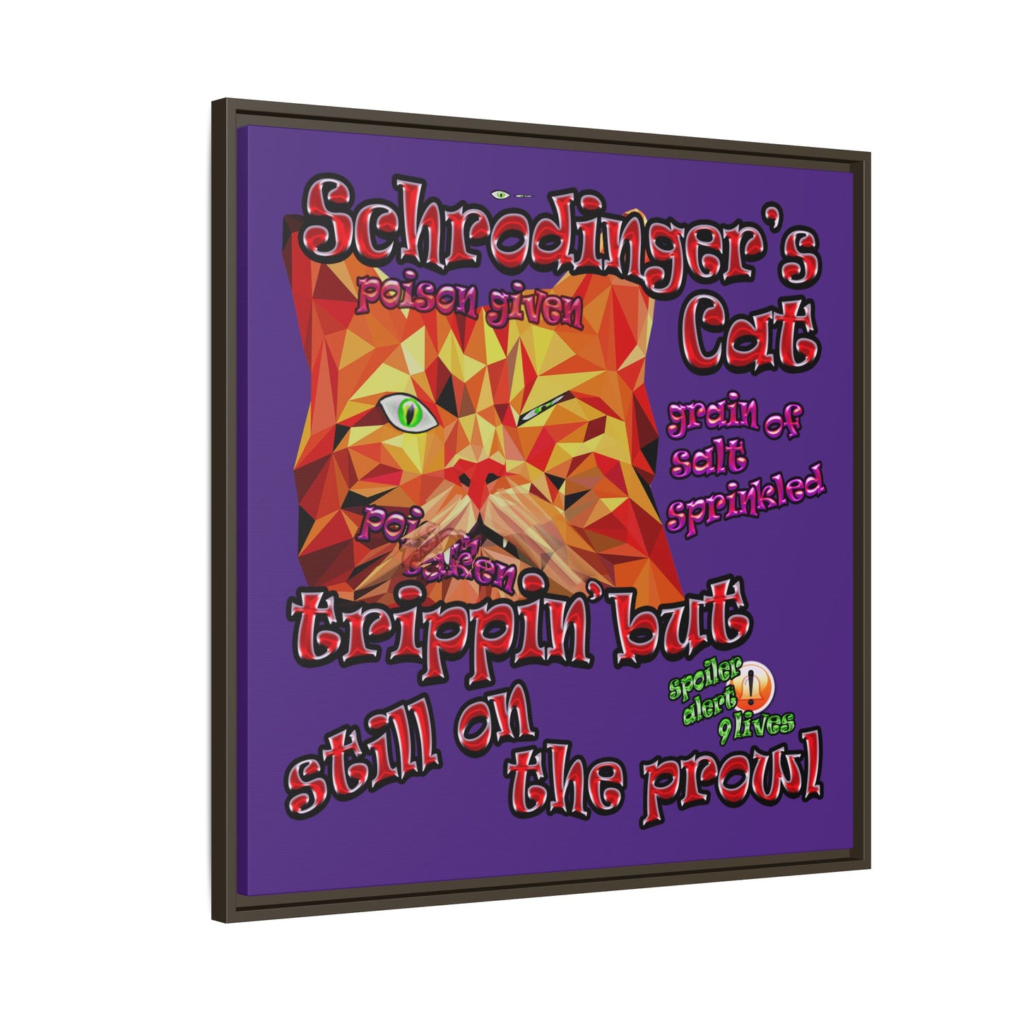 schrodinger's cat - framed canvas art (purple)