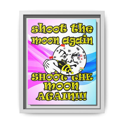shoot the moon again - framed canvas art (light blue-pink wave)