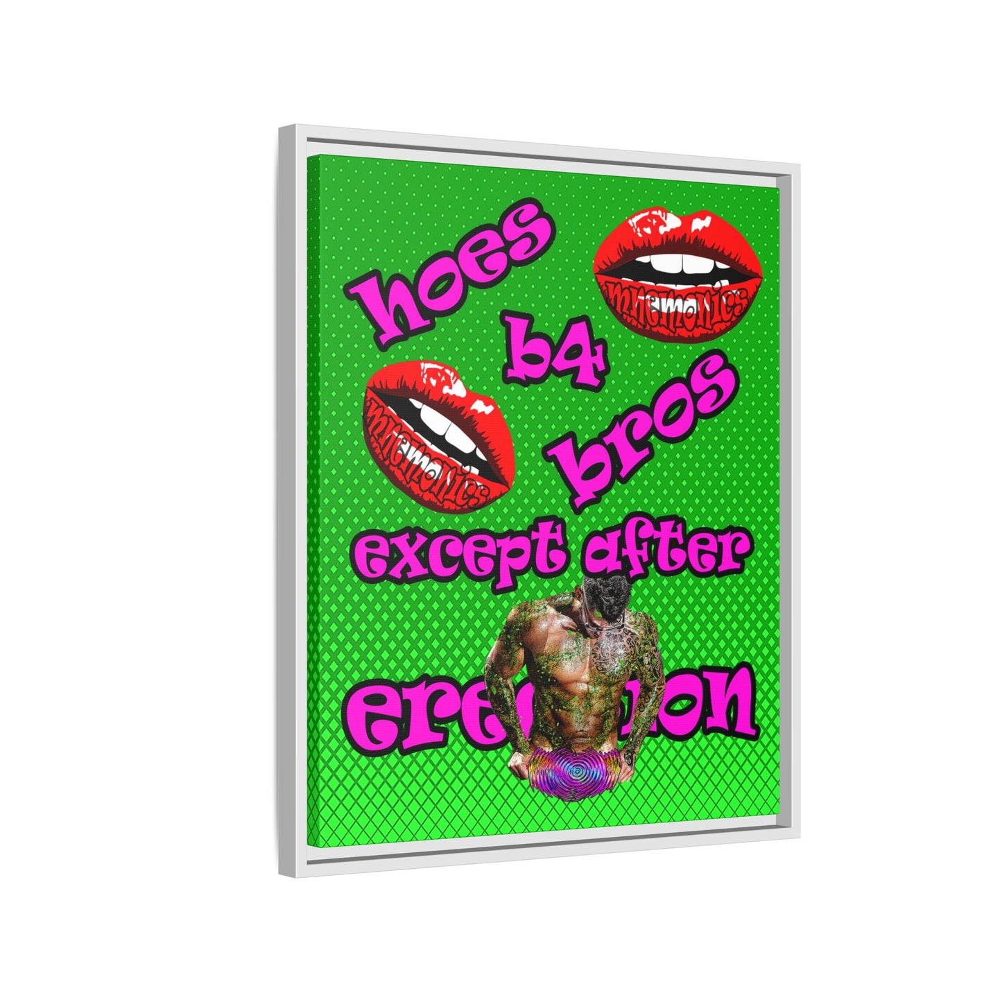 hoes b4 bros - framed canvas art (logo green)