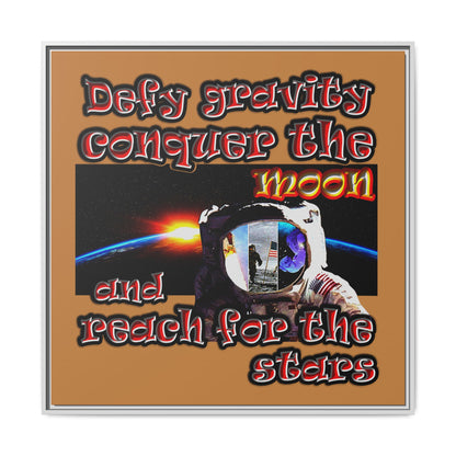 defy conquer reach - framed canvas art (light brown)