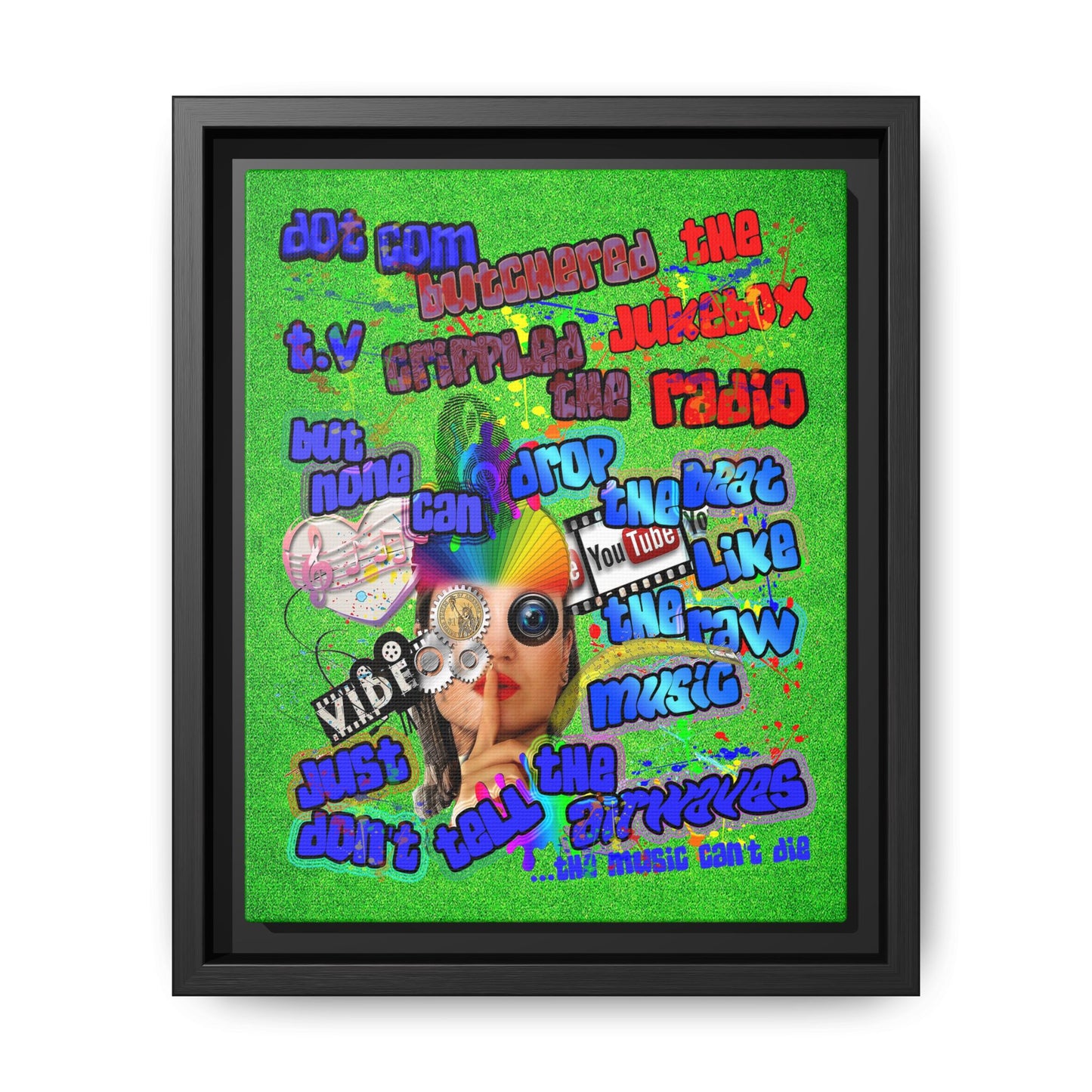drop the beat - framed canvas art (green turf)