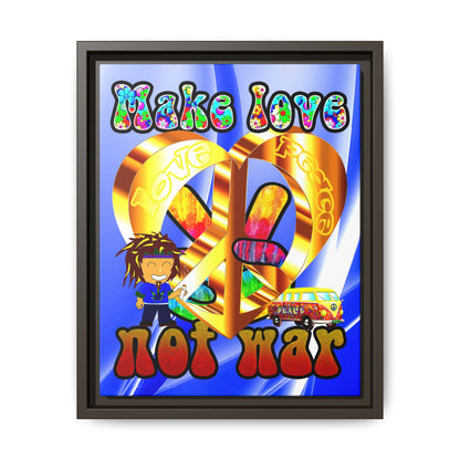 love peace - framed canvas art (blue-white wave)